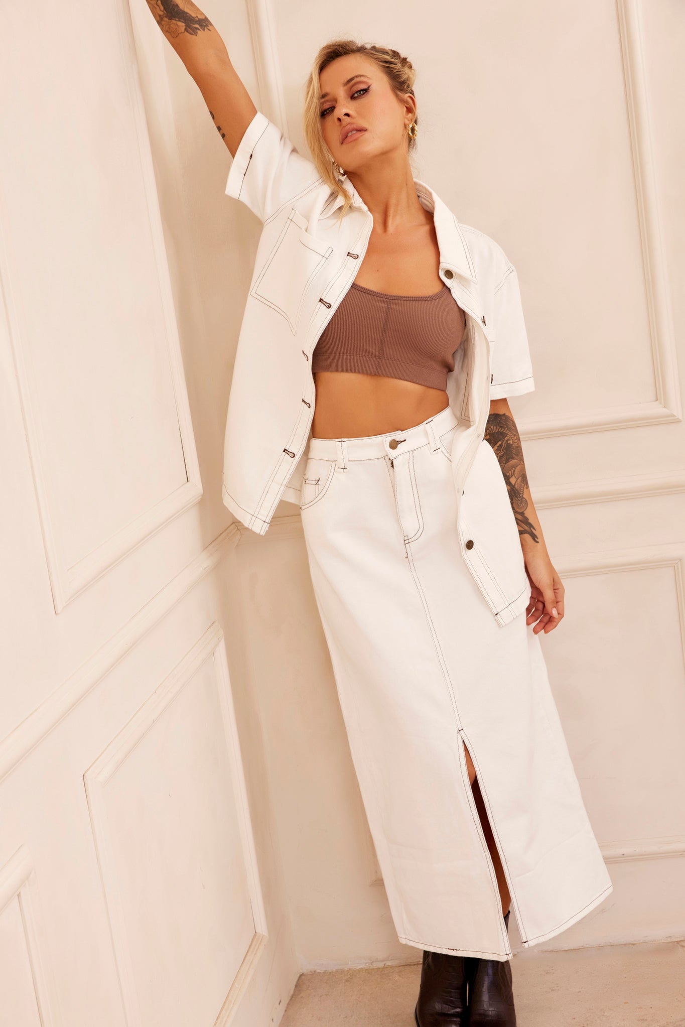 JUPE MIDI EN DENIM FUTURE FACE - BLANC