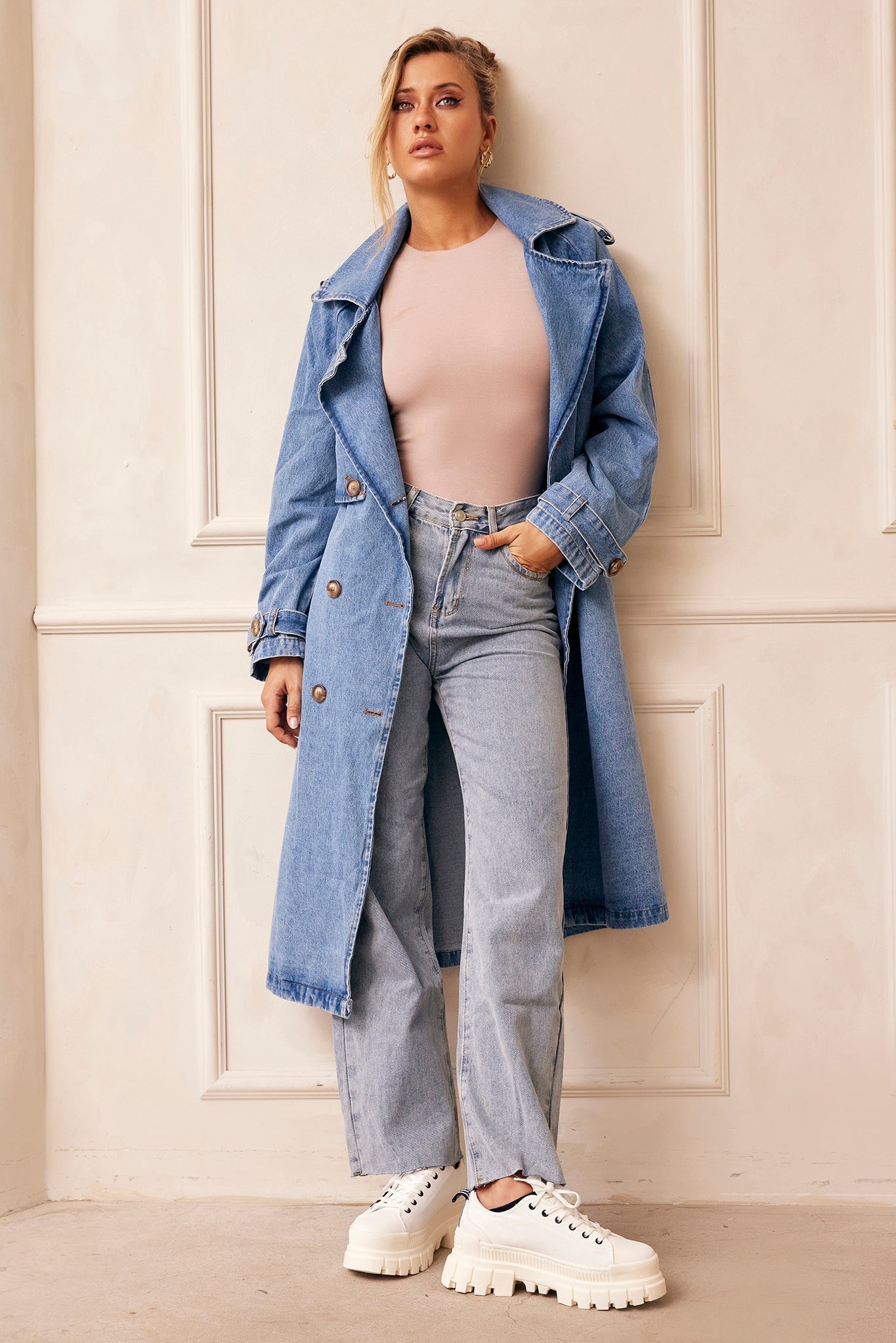 MANTEAU TRENCH EN DENIM DOUBLE TAKE - BLEU