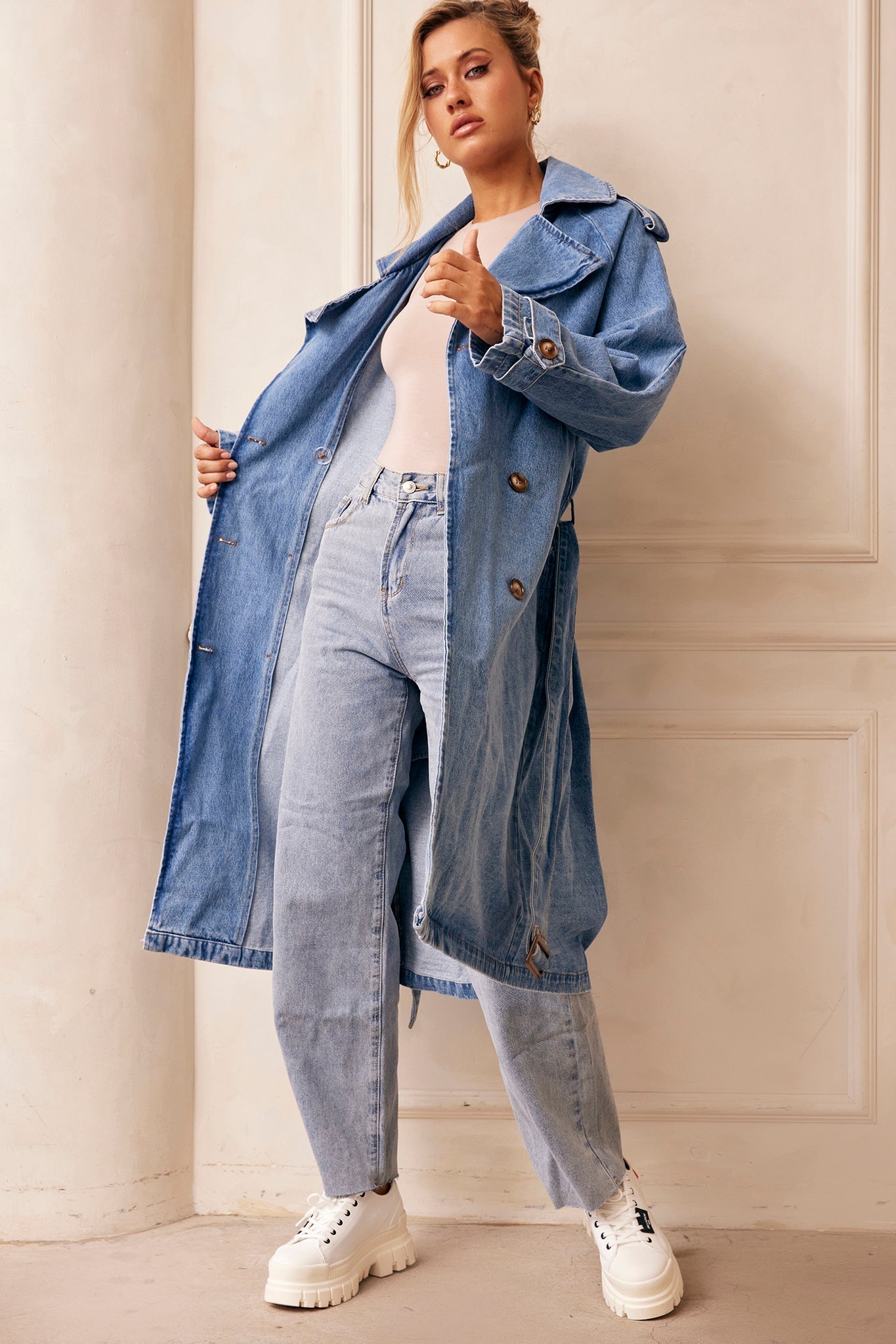 MANTEAU TRENCH EN DENIM DOUBLE TAKE - BLEU