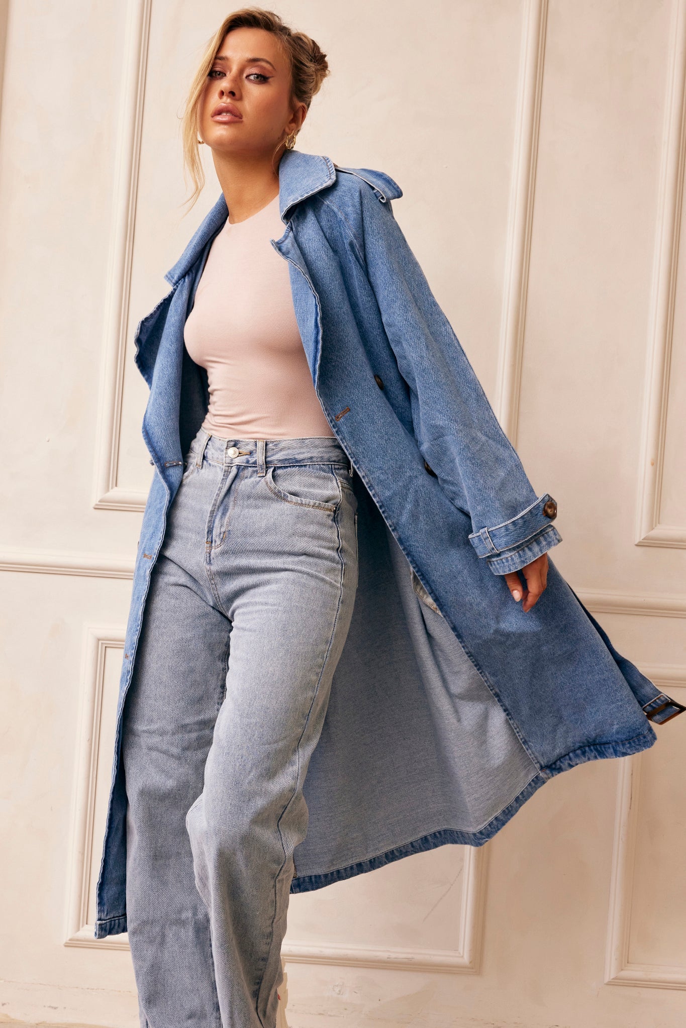 MANTEAU TRENCH EN DENIM DOUBLE TAKE - BLEU