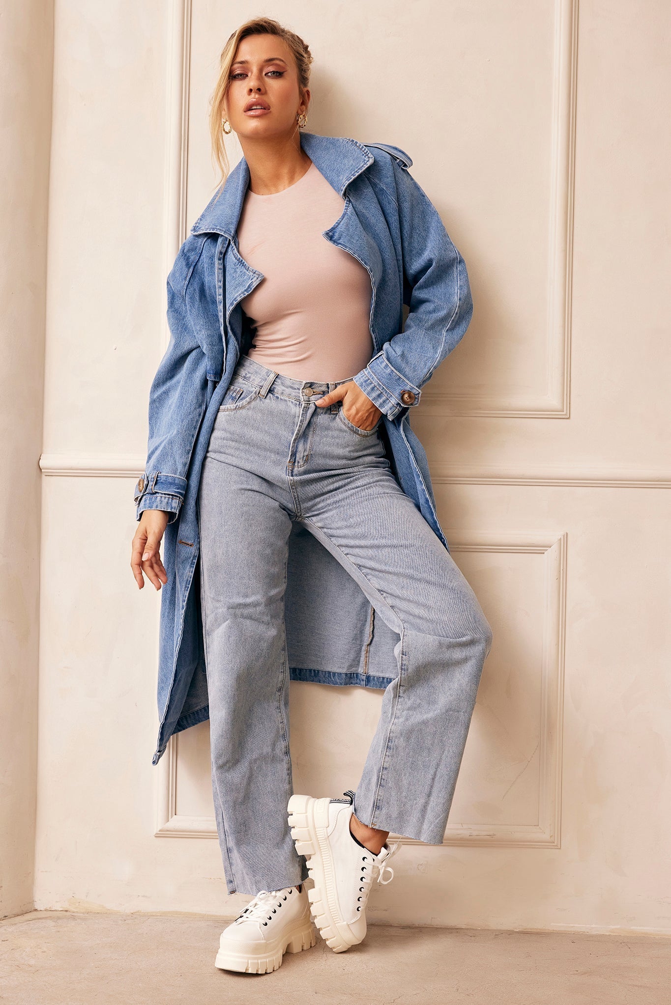 MANTEAU TRENCH EN DENIM DOUBLE TAKE - BLEU