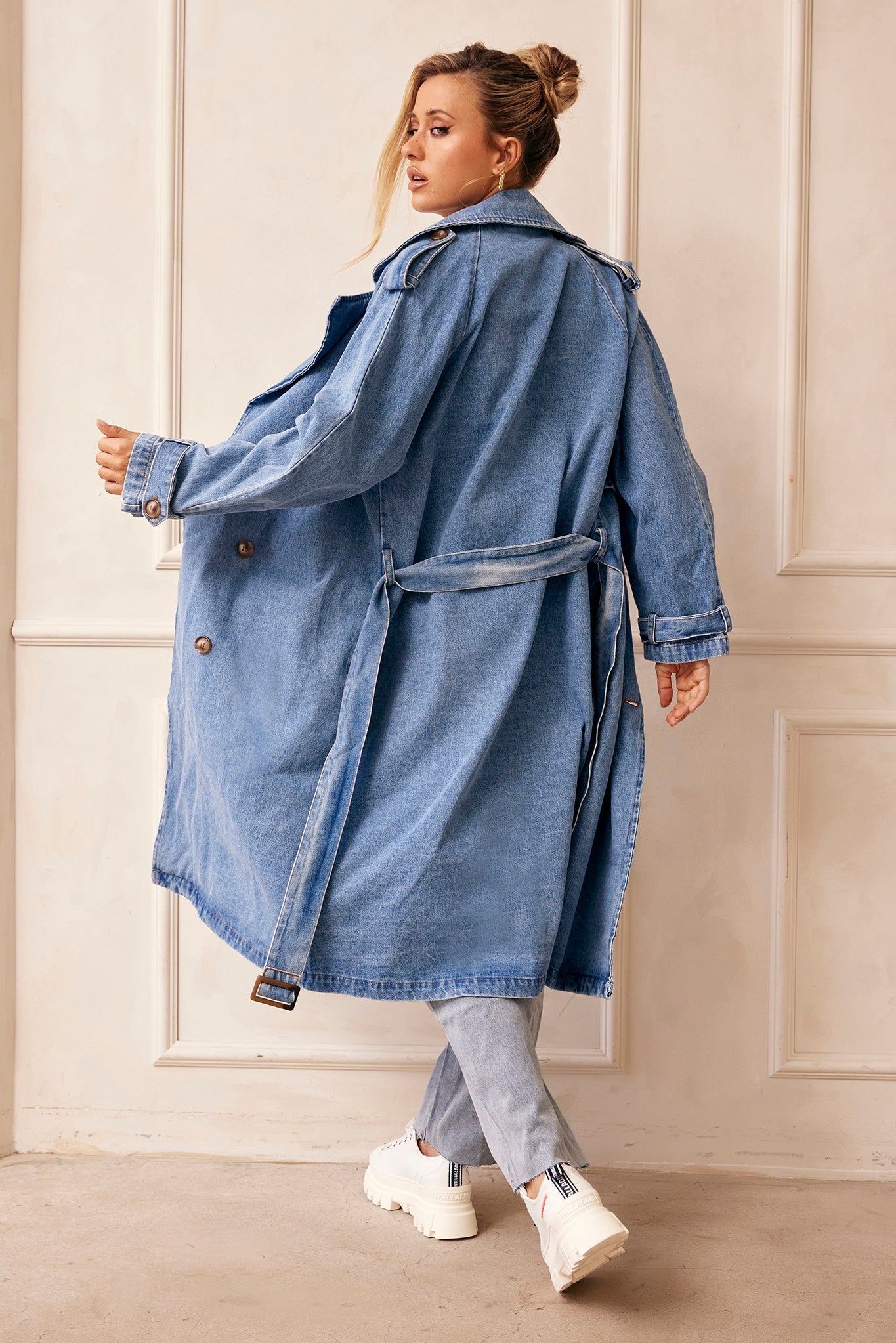 MANTEAU TRENCH EN DENIM DOUBLE TAKE - BLEU