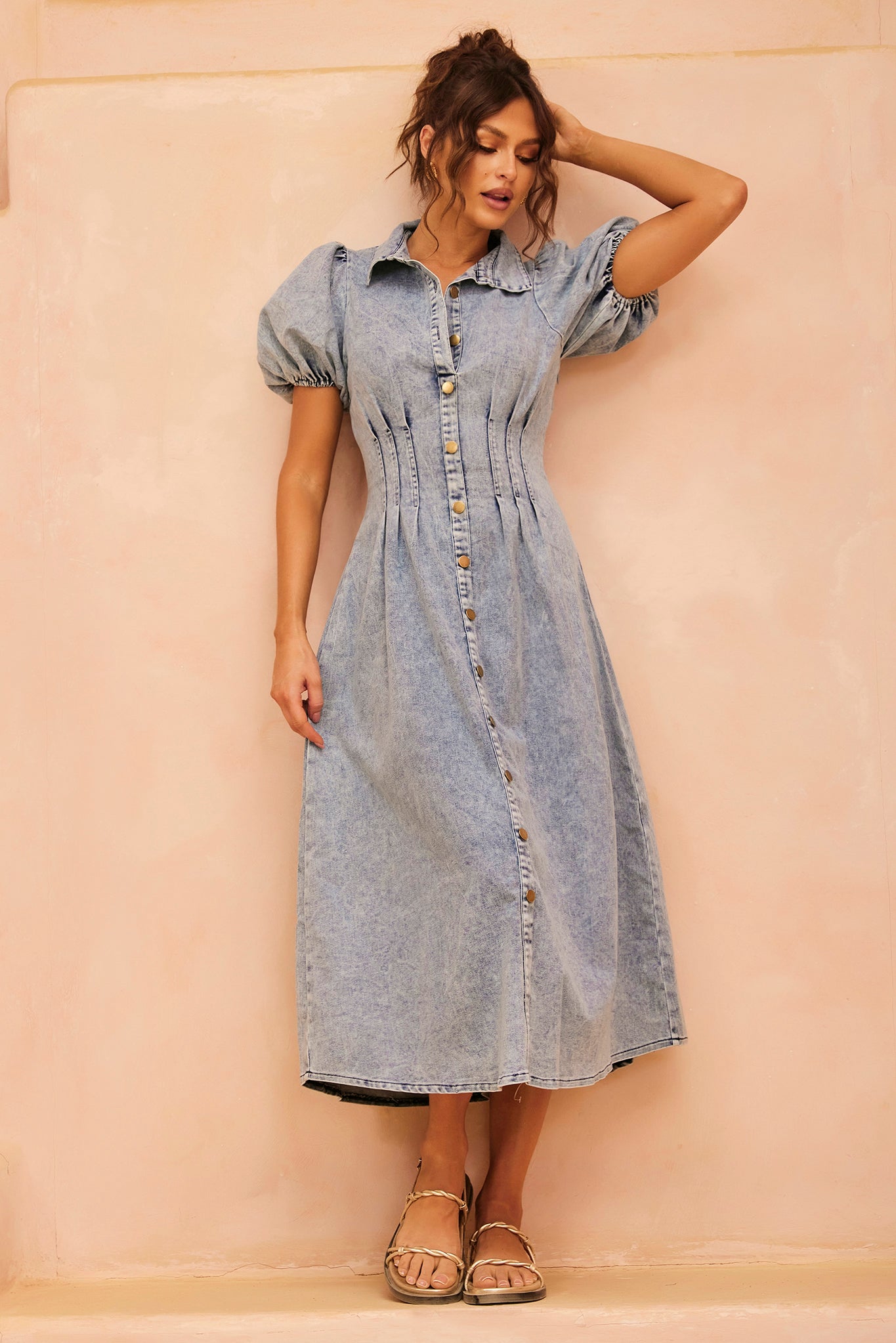 ROBE MIDI EN DENIM AMBER - BLEU