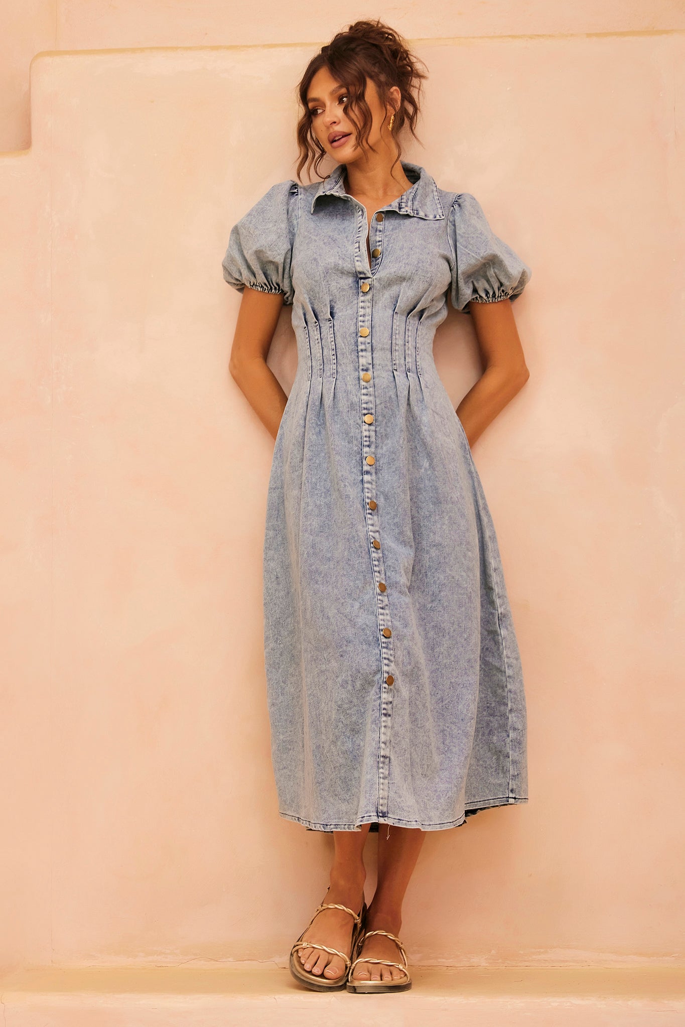 ROBE MIDI EN DENIM AMBER - BLEU