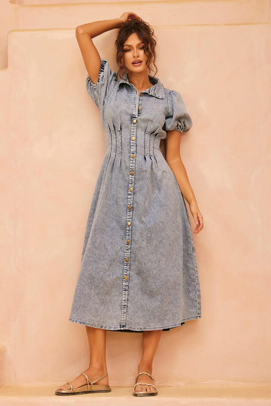 ROBE MIDI EN DENIM AMBER - BLEU