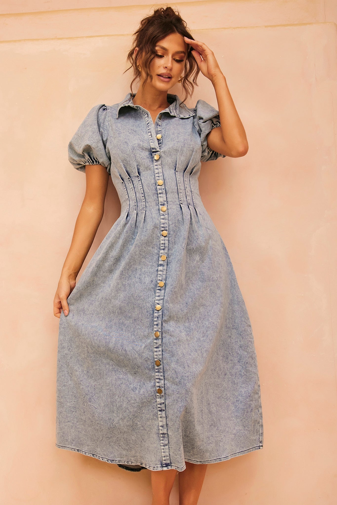 ROBE MIDI EN DENIM AMBER - BLEU