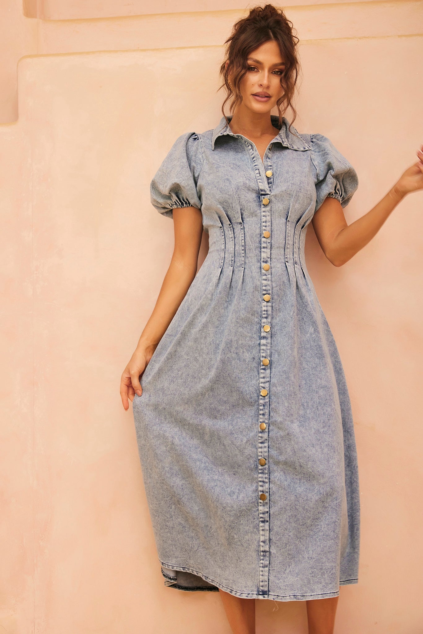 ROBE MIDI EN DENIM AMBER - BLEU