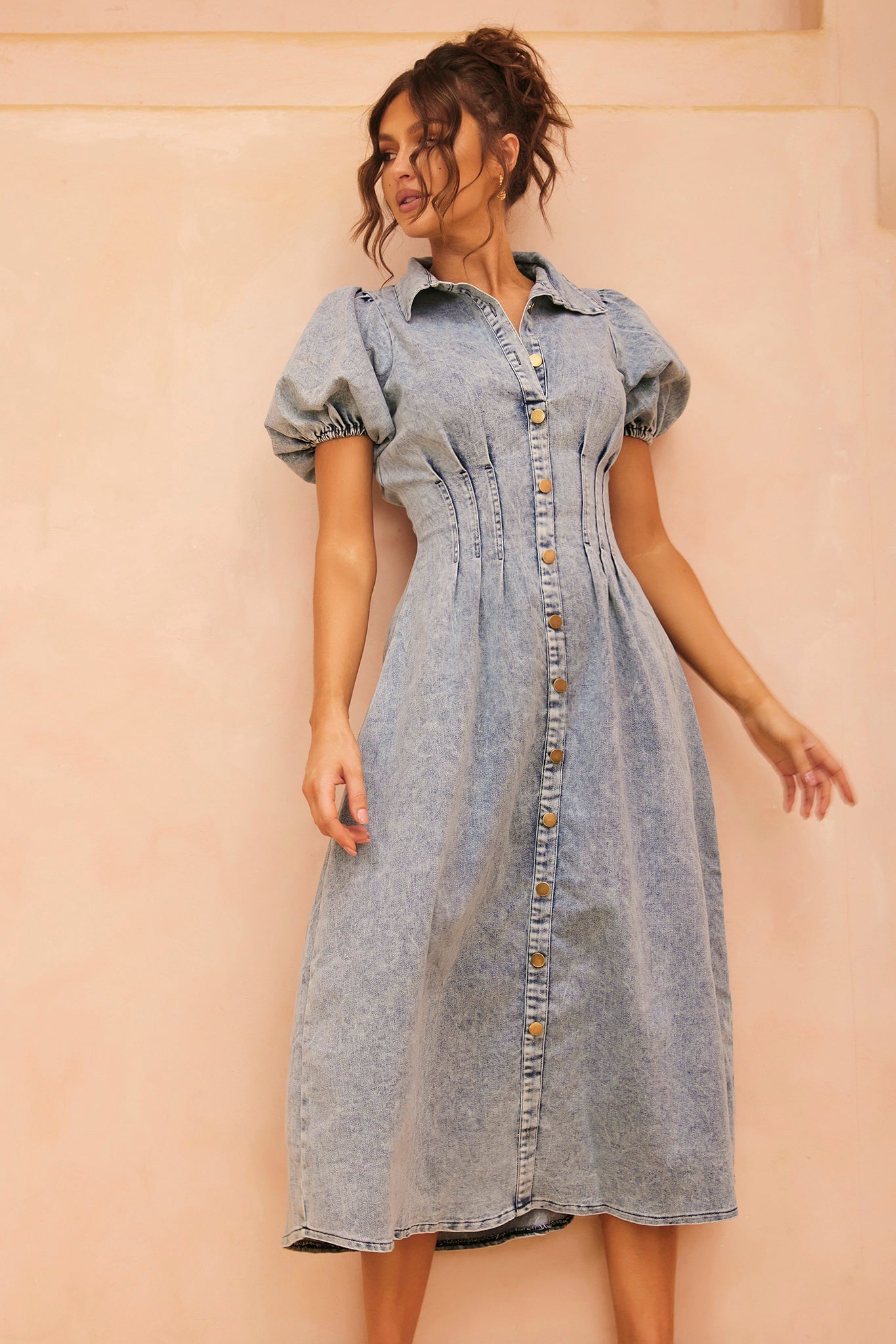 ROBE MIDI EN DENIM AMBER - BLEU